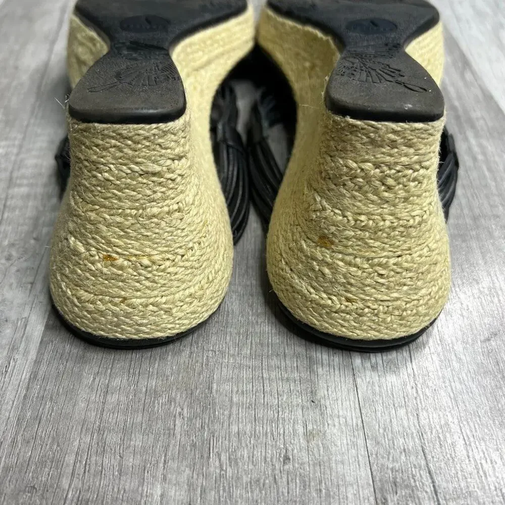 CLARK Artisan Espadrille Slide Wedge  Sandals Black Leather Size 9